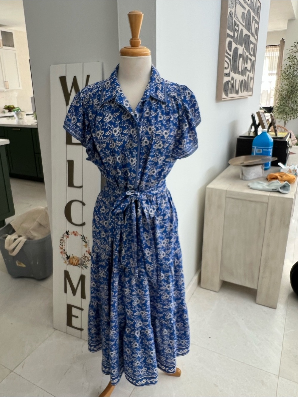 Max Studio Blue Floral Button-Front Maxi Dress with Tie Waist - Picture 2 of 2